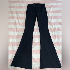 Black Ribbed High-Waist Flare Pants